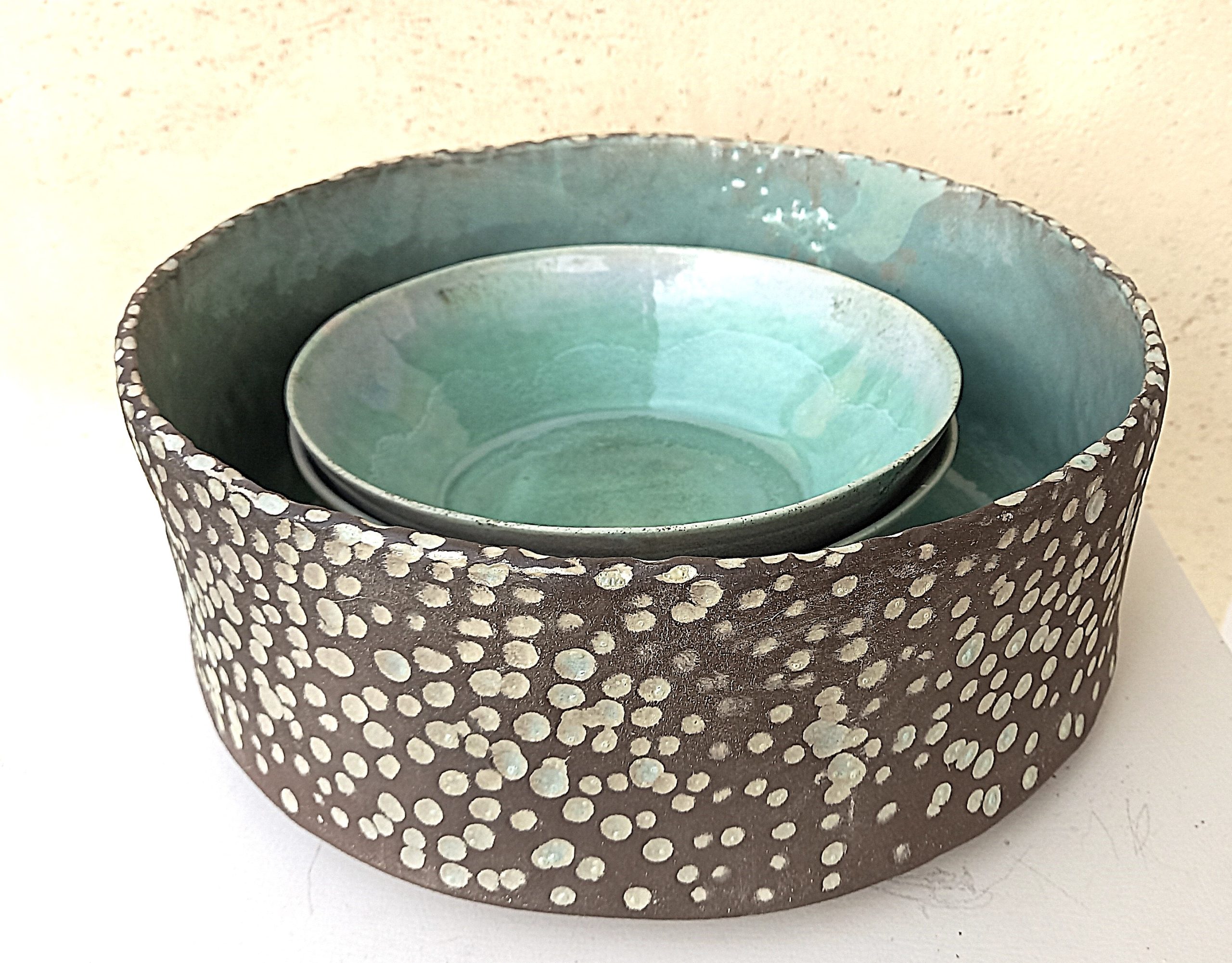 Ciotole in ceramica smaltata verde e nera